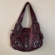 3 Crooked Angel Kiss Bleacher Bag Wine Red Large Capacity Portable Crossbody Bag Metal Decoration Zi