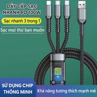 100W 3-Head Fast Charging Cable 1.2m Long. 3-in-1 Anti-break Fast Charger - Phone charging cord, 3 i