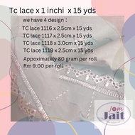 White Tc Lace 1 Inch / 2.5 cm x 15 Yds (15 Yds Per Roll) Telekung Lace / Prayer Rug Lace / Tc Lace