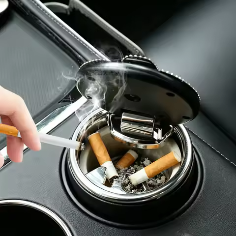 Universal Diamond Inlaid Car Ashtray Dustproof Heat-Resistant ABS Stylish Ceramic Easy Clean Smoker 