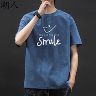 Trendy T-Shirt Trendy Fashion Casual Bottoming Shirt Cotton ins Trendy Brand Loose Round Neck Short-