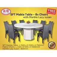 Marble Dining Set 5FT Marble Table With Farbic 8x Chiars Meja Makan Dining Table  Marble Table Set