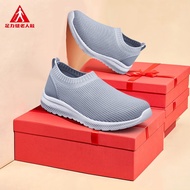 足力健老人鞋女夏季妈妈鞋轻便套脚鞋平底休闲鞋 浅灰色 39