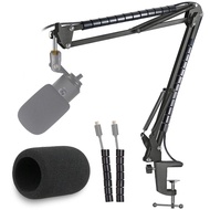 K669 Microphone Boom Arm Mic Stand, Windscreen and Cable Sleeve Compatible with Fifine K669 669B USB