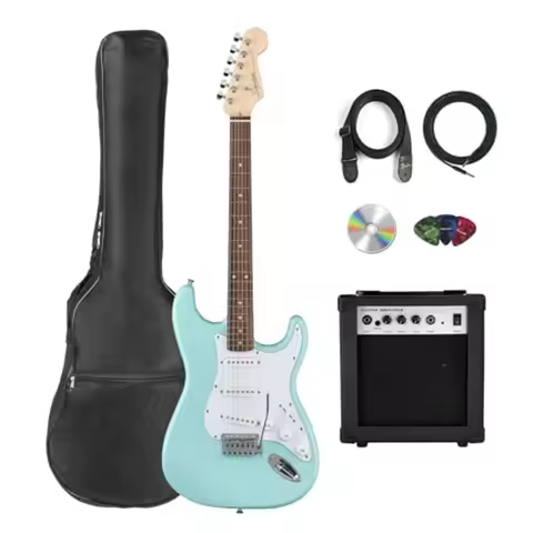 Squier Stratocaster Electric Guitar Daphne Blue with Amplifier Gig Bag Cable Strap Picks and Austin 
