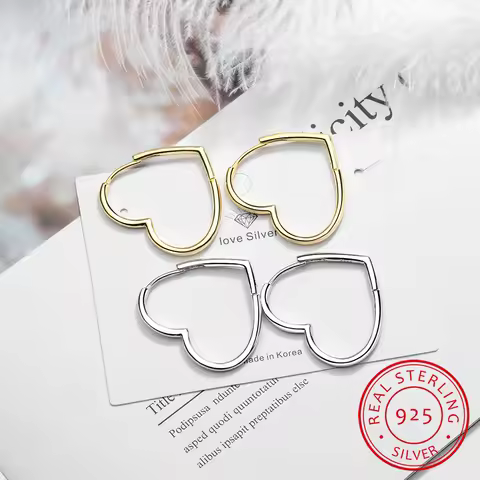 New Women's 100% 925 Sterling Silver Jewelry Fashion Love Heart Hoop Earrings Gift For Girls Teens L