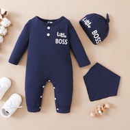 Romper Baby Boy 0-12 Months Newborn Baby Boy Bodysuit Long Sleeves Little Boy Print Jumpsuit with Ha