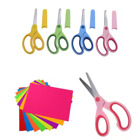 Safty Scissors For Kids Student DIY Paper Children's Left-handed Scissors Scissors With Sleeve Cutti