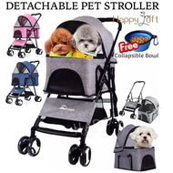 [SG SELLER] Pet Stroller Foldable Detachable Stroller 4 Universal Wheel Cat Dog Stroller Lightweight Pet Travel Carrier