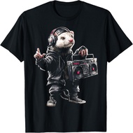 Ferret Headphone Holding Radio Music Motif Animal Art Ferret T-Shirt