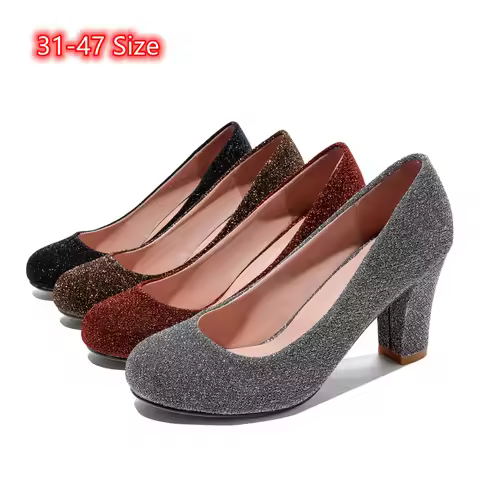 Women 2024 Low Cutter Dazzling 7cm Square Heels Pumps Wide Fitting Slip-On In Grey Brown Fashionable