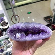 烏拉圭紫晶洞錢袋子 瑪瑙外皮 晶芽顏色濃郁 干凈通透 超大晶芽觀賞性極佳 打燈透 顏色濃 尺寸 15