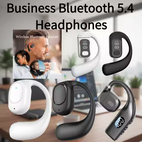 Business Bluetooth 5.4 Headphones Rotatable Ear Hook Wireless Headset Digital Display 10M Transmissi