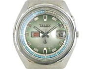 [專業] 機械錶 [TELUX 7139-A] 鐵力士 [21石]圓型自動錶[銀色面+星+日期]中性錶/軍錶
