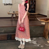 Lovito Cute Dress Party Fabric Stitching Spring/summer Red Dress for Women LK2AD912