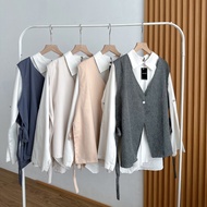 KEMEJA PUTIH Mady vest BLOUSE white basic shirt women's vest set