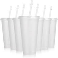 Hooqict 7 Pack Reusable Plastic Cups with Lids and Straws 24oz Tumbler Water Iced Coffee Cups Smooth