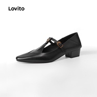 Lovito Vintage Boat Shoes Retro Commute All Seasons Black Boat Shoes for Women LFA85013 Lovito Sanda