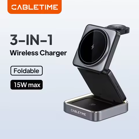 CABLETIME Foldable Magnetic 3 in 1 Wireless Charger Stand for iwatch Airpods iPhone 16/15/14