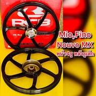 ล้อแม็ก Mio,Fino,Nouvo MX สีดำล้วน 1.40x17 ล้อหน้า4รู หลังรูเล็ก (115cc.) : Racing boy