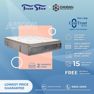 Four Star Akoni High Density Gel Infused Memory Foam &amp; Natural Latex Mattress - Single, Super Single, Queen &amp; King size with optional bed frame. Free Delivery &amp; Installation. 15 Years Limited Warranty.