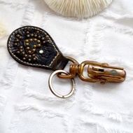 黑色真皮鍋釘鎖匙扣圈 特色設計鎖頭 日本高級二手古著珠寶首飾