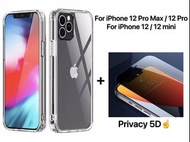 iPhone 12 Pro Max mini Slim Shockproof Case 4X Anti-Shock Performance With Privacy 5D Tempered Glass Screen Protector For iPhone 12 Pro Max, 12 Pro, 12, 12 mini 4倍防撞貼身電話套配5D防窺玻璃保護貼 +$1包郵