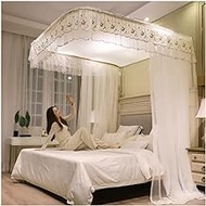 Bed canopy mosquito net, romantic bed curtain suitable for single and double beds, with U-shaped support/simple installation (Color : White, Size : 180X220CM)