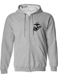 Marines Emblem left chest Full-Zip Hooded Sweatshirt in Gray