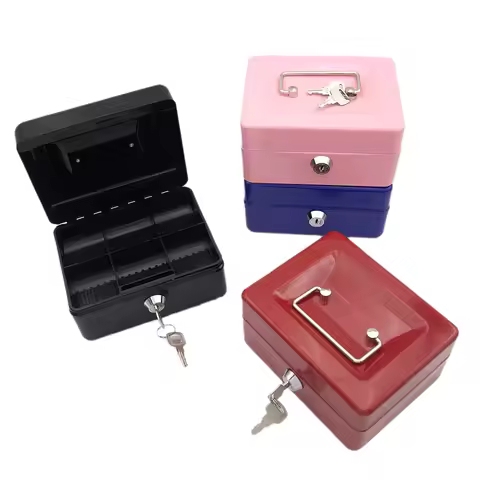 Money Box with Key -Money Tin with Lock - Small Lockable Cash Box with Coin Tray for Petty Cash Coin