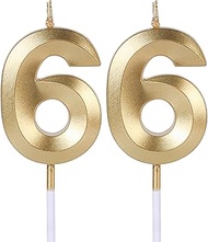 Gold 66th Birthday Candles for Cakes, Number 66 Candle Cake Topper for Party Anniversary Wedding Cel