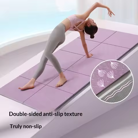 TPE Foldable Yoga Mat 6mm/8mm Thick, Non-Slip Exercise Mat with Storage Bag, Portable Travel Workout