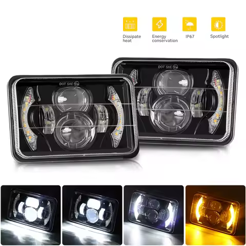 Car 4x6 Inch LED H4 Headlights Projector High Low Beam Work Light 80W for H4651 H4652 H4656 H4666 Ca