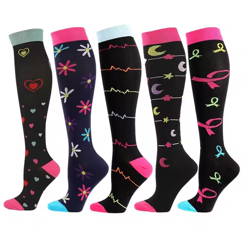 5Pairs Compression Socks Women Hiking Running Elastic Socks Sports Socks Flight Pregnancy Swollen Va