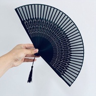 [Fanyue] Fan Antique Domineering Black Silk Style Peacock Folding Fan Clockwork Home Black Fan Bone 
