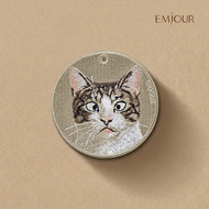 EMJOUR Double-Sided Embroidered Charm-Grimace White Tabby Cat | Cat Pet Souvenir Gift Cat Key Ring