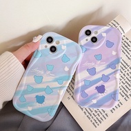 Gradient Blue Purple Bear Phone Case For OPPO A12 A12e A7 AX7 A5S AX5S AX5 A3S Reno 5z 6z 5K 8T 7Z 8Z 7 8 Lite 4 6 5 10 Pro+ Cream Wave Edge Casing Soft Cover