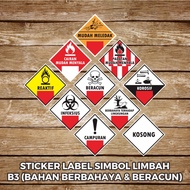 B3 Waste Symbol Label Sticker, Hazardous and Toxic Vinyl Sticker, 20 x 20 cm