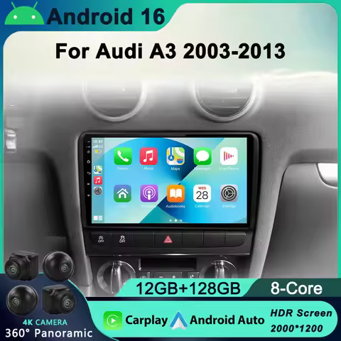 For Audi A3 8P 2003 - 2013 Multimedia GPS autoradio 4G WIFI DSP 8G+128G Android 16 Carplay Player Ca