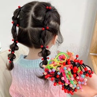 10Pcs High-stretch Small Red Beads Leather Band Children's Candy Color Head Rope Trendy Baby Hair Ac