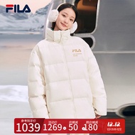 FILA 斐乐女装羽绒服情侣款冬季宽松休闲连帽简约保暖羽绒上衣外套 芦苇白-IV 180/100A/XL