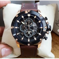 Jam Tangan Pria Tali Kulit Coklat Rose Gold Alexandre Christie AC6416