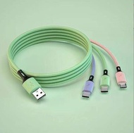 全城熱賣 - 液態矽膠一拖三數據線3a快充三合一手機充電線（1.2米液態一拖三--裸線-三色）#KHH