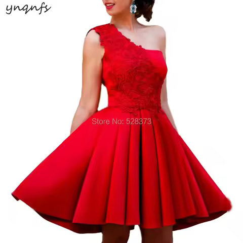 YNQNFS CD71 Vestido Curto Robe Coctail One Shoulder Party Dress Red Bridesmaid Dresses