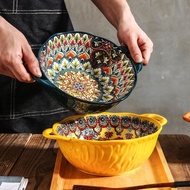 Bohemian Double Ear Soup Bowl Ceramic Large Soup Bowl Instant Noodle Bowl Tableware Large Bowl Ramen