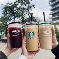 Ins ins Starbucks Starbucks Cup 2025 Minimalist Style Glass Straw Cup ins Style High-value Female Dr