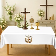 Christian White Altar Tablecloth Holy Week Catholic Cross Decor Tablecloth