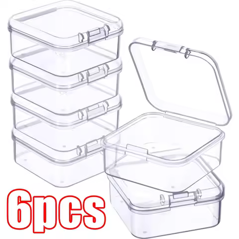 6PCS Mini Storage Box Transparent Square Plastic Box Earrings Jewelry Packaging Storage Small Square