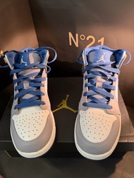 正版 Air Jordan 1 Mid (GS) 藍灰配色