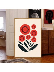 1入組無框極簡抽象植物花卉藝術海報油畫畫布現代斯堪的納維亞紅花 Boho 牆面圖片,適用於公寓、辦公室、臥室、客廳、家居裝飾